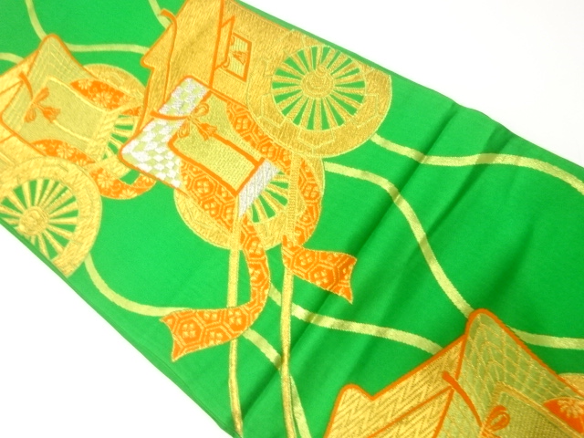 アンティーク　御所車模様織出し袋帯（材料）